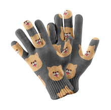 Load image into Gallery viewer, Smiling Pomeranian Touch Screen Gloves-Accessories-Accessories, Dog Dad Gifts, Dog Mom Gifts, Gloves-Gray-2