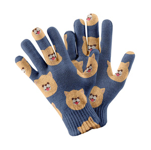 Smiling Pomeranian Touch Screen Gloves-Accessories-Accessories, Dog Dad Gifts, Dog Mom Gifts, Gloves-Navy-3