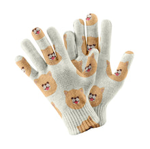 Load image into Gallery viewer, Smiling Pomeranian Touch Screen Gloves-Accessories-Accessories, Dog Dad Gifts, Dog Mom Gifts, Gloves-White-5