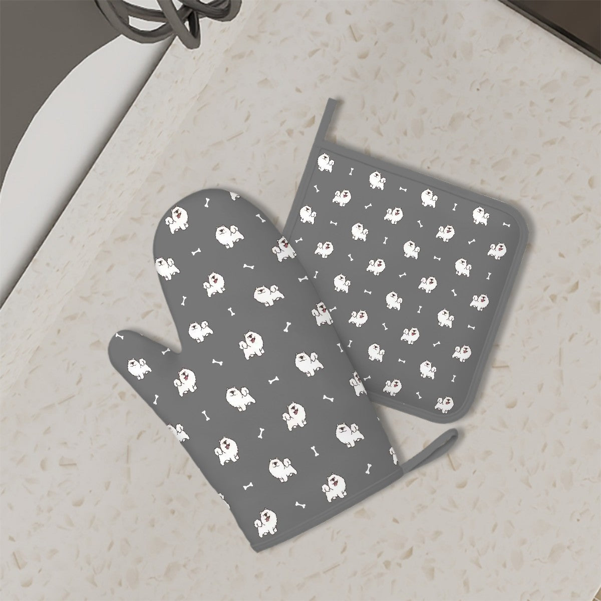 Smiling Samoyed Love Oven Mitts And Pot Holder Set 11