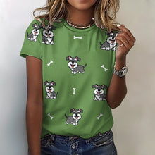 Load image into Gallery viewer, Smiling Schnauzer Love All Over Print Women&#39;s Cotton T-Shirt - 5 Colors-Apparel-Apparel, Schnauzer, Shirt, T Shirt-20