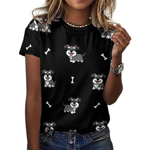 Smiling Schnauzer Love All Over Print Women's Cotton T-Shirt - 4 Colors-Apparel-Apparel, Schnauzer, Shirt, T Shirt-16
