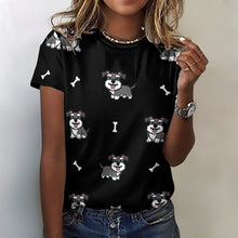 Load image into Gallery viewer, Smiling Schnauzer Love All Over Print Women&#39;s Cotton T-Shirt - 4 Colors-Apparel-Apparel, Schnauzer, Shirt, T Shirt-5