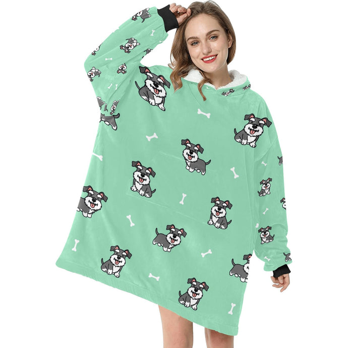 Smiling Schnauzer Love Blanket Hoodie for Women - 4 Colors-Blanket-Blanket Hoodie, Blankets, Schnauzer-Mint Green-1