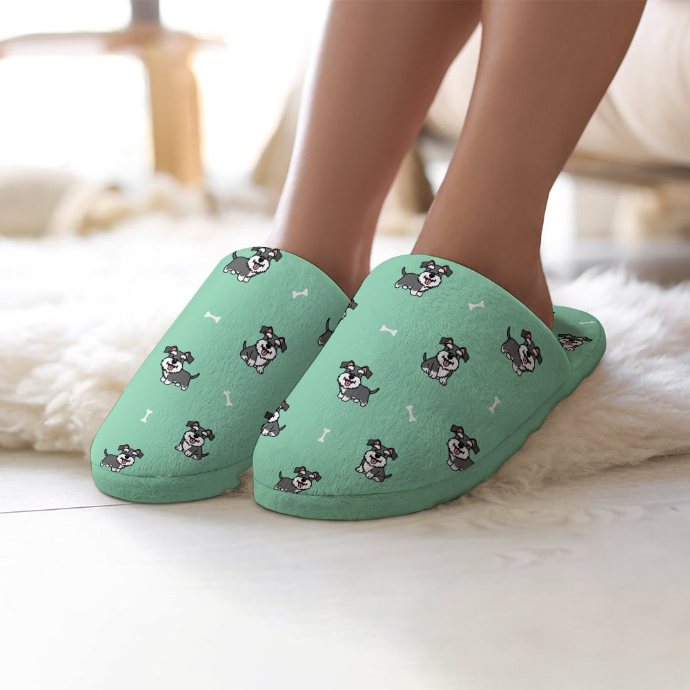 Smiling Schnauzer Love Women's Cotton Mop Slippers - 4 Colors