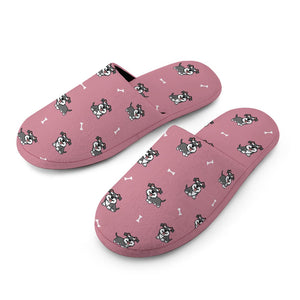 Smiling Schnauzer Love Women's Cotton Mop Slippers-Accessories, Dog Mom Gifts, Schnauzer, Slippers-2