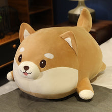 Load image into Gallery viewer, Image of a super cute open mouth Shiba Inu stuffed animal plush toy pillow kept on the bed