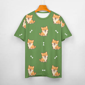 Smiling Shiba Love All Over Print Women's Cotton T-Shirt - 3 Colors-Apparel-Apparel, Shiba Inu, Shirt, T Shirt-11