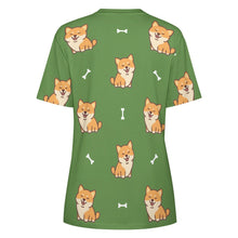 Load image into Gallery viewer, Smiling Shiba Love All Over Print Women&#39;s Cotton T-Shirt - 3 Colors-Apparel-Apparel, Shiba Inu, Shirt, T Shirt-12