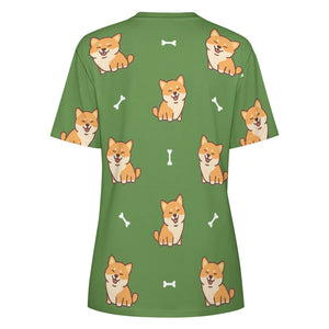 Smiling Shiba Love All Over Print Women's Cotton T-Shirt - 3 Colors-Apparel-Apparel, Shiba Inu, Shirt, T Shirt-12