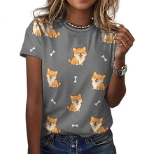 Load image into Gallery viewer, Smiling Shiba Love All Over Print Women&#39;s Cotton T-Shirt - 3 Colors-Apparel-Apparel, Shiba Inu, Shirt, T Shirt-16