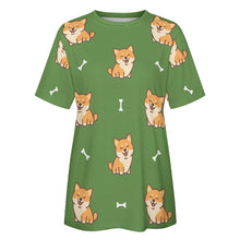 Load image into Gallery viewer, Smiling Shiba Love All Over Print Women&#39;s Cotton T-Shirt - 3 Colors-Apparel-Apparel, Shiba Inu, Shirt, T Shirt-17