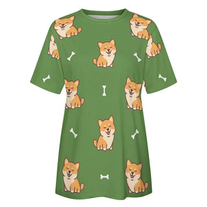 Smiling Shiba Love All Over Print Women's Cotton T-Shirt - 3 Colors-Apparel-Apparel, Shiba Inu, Shirt, T Shirt-17