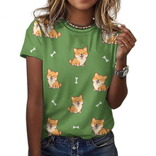 Load image into Gallery viewer, Smiling Shiba Love All Over Print Women&#39;s Cotton T-Shirt - 3 Colors-Apparel-Apparel, Shiba Inu, Shirt, T Shirt-19