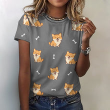Load image into Gallery viewer, Smiling Shiba Love All Over Print Women&#39;s Cotton T-Shirt - 3 Colors-Apparel-Apparel, Shiba Inu, Shirt, T Shirt-2XS-DimGrey-13