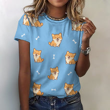 Load image into Gallery viewer, Smiling Shiba Love All Over Print Women&#39;s Cotton T-Shirt - 3 Colors-Apparel-Apparel, Shiba Inu, Shirt, T Shirt-2XS-LightSkyBlue-4