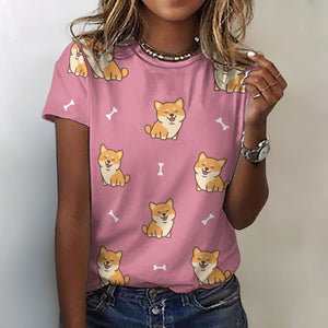 Smiling Shiba Love All Over Print Women's Cotton T-Shirt - 4 Colors-Apparel-Apparel, Shiba Inu, Shirt, T Shirt-19