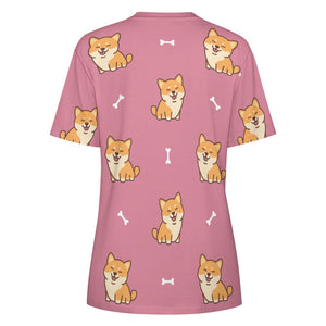 Smiling Shiba Love All Over Print Women's Cotton T-Shirt - 3 Colors-Apparel-Apparel, Shiba Inu, Shirt, T Shirt-3