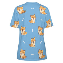 Load image into Gallery viewer, Smiling Shiba Love All Over Print Women&#39;s Cotton T-Shirt - 3 Colors-Apparel-Apparel, Shiba Inu, Shirt, T Shirt-5