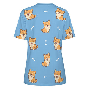 Smiling Shiba Love All Over Print Women's Cotton T-Shirt - 3 Colors-Apparel-Apparel, Shiba Inu, Shirt, T Shirt-5