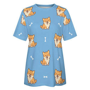 Smiling Shiba Love All Over Print Women's Cotton T-Shirt - 3 Colors-Apparel-Apparel, Shiba Inu, Shirt, T Shirt-7