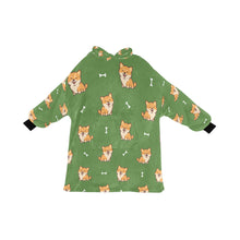 Load image into Gallery viewer, Smiling Shiba Love Blanket Hoodie for Women-Apparel-Apparel, Blankets-OliveDrab-ONE SIZE-13