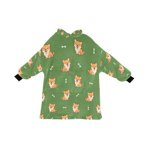 Smiling Shiba Love Blanket Hoodie for Women-Apparel-Apparel, Blankets-OliveDrab-ONE SIZE-13