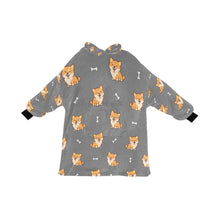 Load image into Gallery viewer, Smiling Shiba Love Blanket Hoodie for Women-Apparel-Apparel, Blankets-Gray-ONE SIZE-9