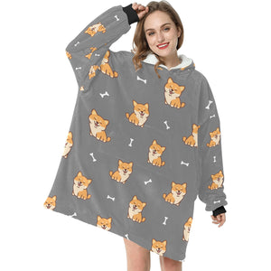 Smiling Shiba Love Blanket Hoodie for Women-Apparel-Apparel, Blankets-10