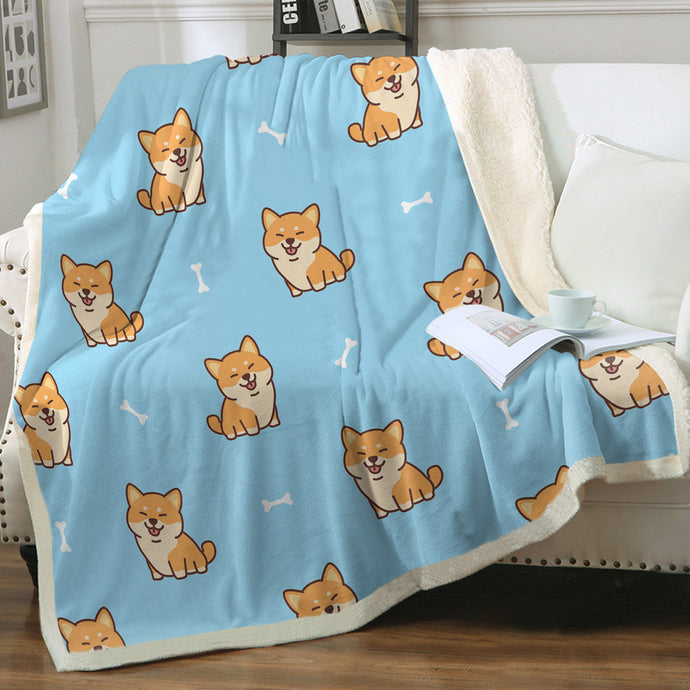 Smiling Shiba Love Soft Warm Fleece Blanket - 4 Colors-Blanket-Blankets, Home Decor, Shiba Inu-Sky Blue-Small-2