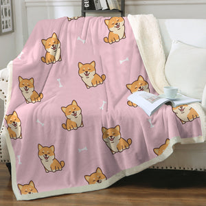 Smiling Shiba Love Soft Warm Fleece Blanket - 4 Colors-Blanket-Blankets, Home Decor, Shiba Inu-Soft Pink-Small-4