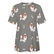 Smiling Shih Tzu Love All Over Print Women's Cotton T-Shirt - 4 Colors-Apparel-Apparel, Shih Tzu, Shirt, T Shirt-10