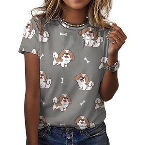 Smiling Shih Tzu Love All Over Print Women's Cotton T-Shirt - 4 Colors-Apparel-Apparel, Shih Tzu, Shirt, T Shirt-17