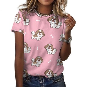Smiling Shih Tzu Love All Over Print Women's Cotton T-Shirt - 4 Colors-Apparel-Apparel, Shih Tzu, Shirt, T Shirt-16