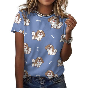 Smiling Shih Tzu Love All Over Print Women's Cotton T-Shirt - 4 Colors-Apparel-Apparel, Shih Tzu, Shirt, T Shirt-5