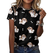 Smiling Shih Tzu Love All Over Print Women's Cotton T-Shirt - 4 Colors-Apparel-Apparel, Shih Tzu, Shirt, T Shirt-13