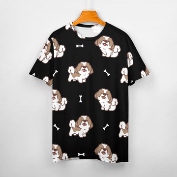 Smiling Shih Tzu Love All Over Print Women's Cotton T-Shirt - 4 Colors-Apparel-Apparel, Shih Tzu, Shirt, T Shirt-15