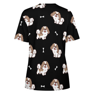 Smiling Shih Tzu Love All Over Print Women's Cotton T-Shirt - 4 Colors-Apparel-Apparel, Shih Tzu, Shirt, T Shirt-14