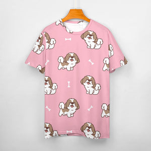 Smiling Shih Tzu Love All Over Print Women's Cotton T-Shirt - 4 Colors-Apparel-Apparel, Shih Tzu, Shirt, T Shirt-2
