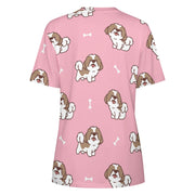 Smiling Shih Tzu Love All Over Print Women's Cotton T-Shirt - 4 Colors-Apparel-Apparel, Shih Tzu, Shirt, T Shirt-1