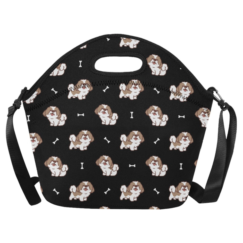 Smiling Shih Tzu Love Neoprene Lunch Bag-Black-ONESIZE-12