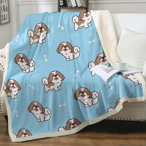 Smiling Shih Tzu Love Soft Warm Fleece Blanket - 4 Colors-Blanket-Blankets, Home Decor, Shih Tzu-Sky Blue-Small-3