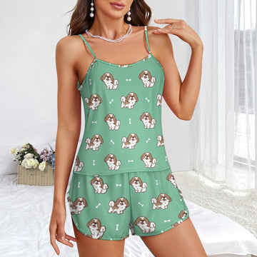 Smiling Shih Tzu Love Womens Cami And Shorts Pajama Set 360x
