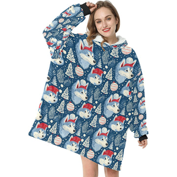 Snowfall Serenade Husky Christmas Blanket Hoodie One Size 360x