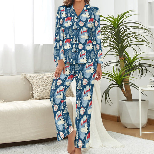 Snowfall Serenade Husky Christmas Pajamas Set for Women-Pajamas-Apparel, Christmas, Dog Mom Gifts, Pajamas, Siberian Husky-S-1
