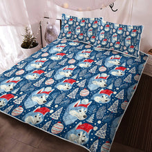 Load image into Gallery viewer, Snowfall Serenade Husky Christmas Quilt Blanket Bedding Set-Bedding-Bedding, Blankets, Christmas, Home Decor, Siberian Husky-3