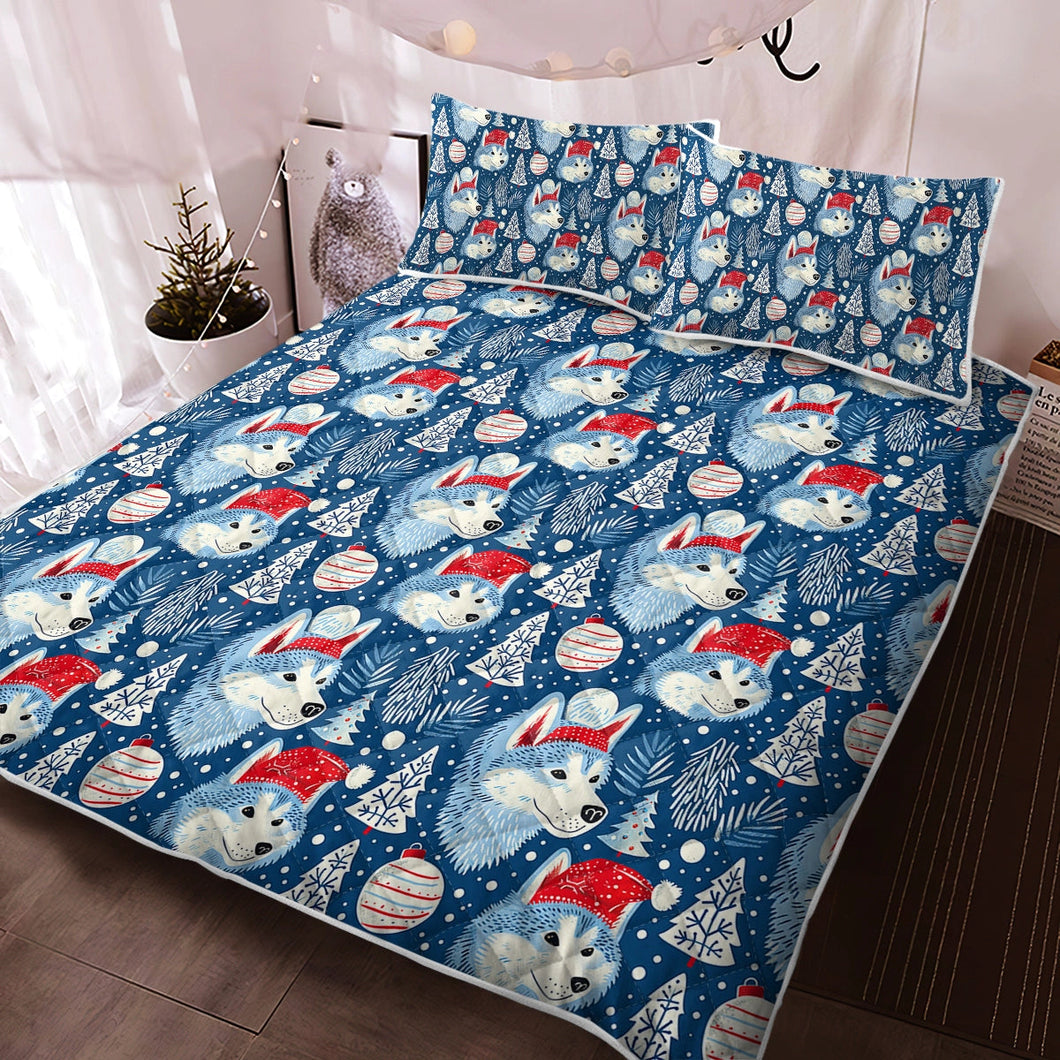 Snowfall Serenade Husky Christmas Quilt Blanket Bedding Set-Bedding-Bedding, Blankets, Christmas, Home Decor, Siberian Husky-Twin-Only Quilt-2