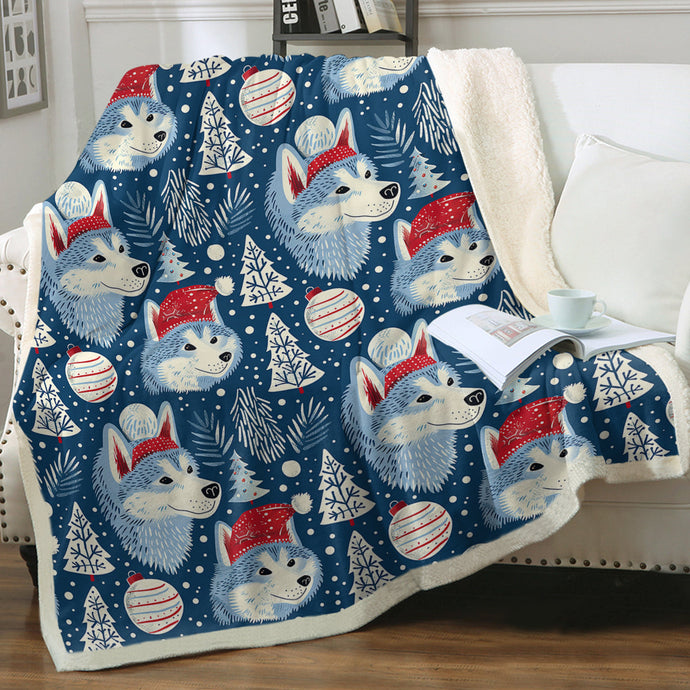 Snowfall Serenade Husky Christmas Soft Warm Fleece Blanket-Blanket-Blankets, Christmas, Dog Dad Gifts, Dog Mom Gifts, Home Decor, Siberian Husky-1