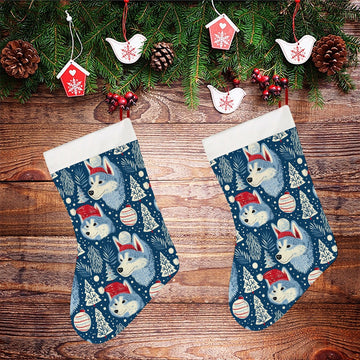Snowfall Serenade Husky Christmas Stocking 26x42cm White1 2 360x