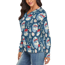 Load image into Gallery viewer, Snowfall Serenade Husky Women's V-Neck Christmas Sweater-Apparel-Apparel,Christmas,Dog Mom Gifts,Siberian Husky,Sweater,Sweatshirt-3